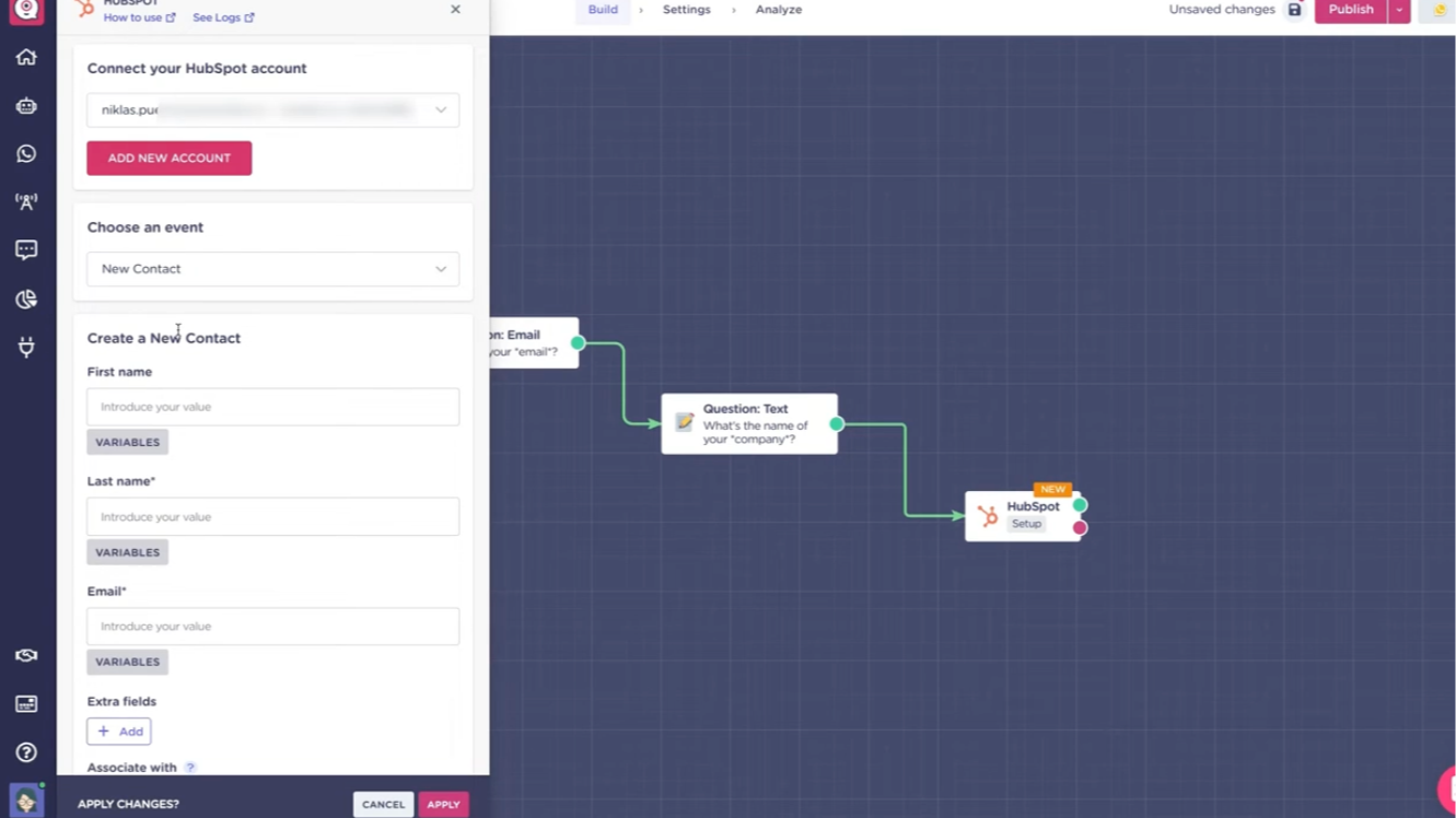 creating contacts in Hubspot using Whatsapp and Landbot